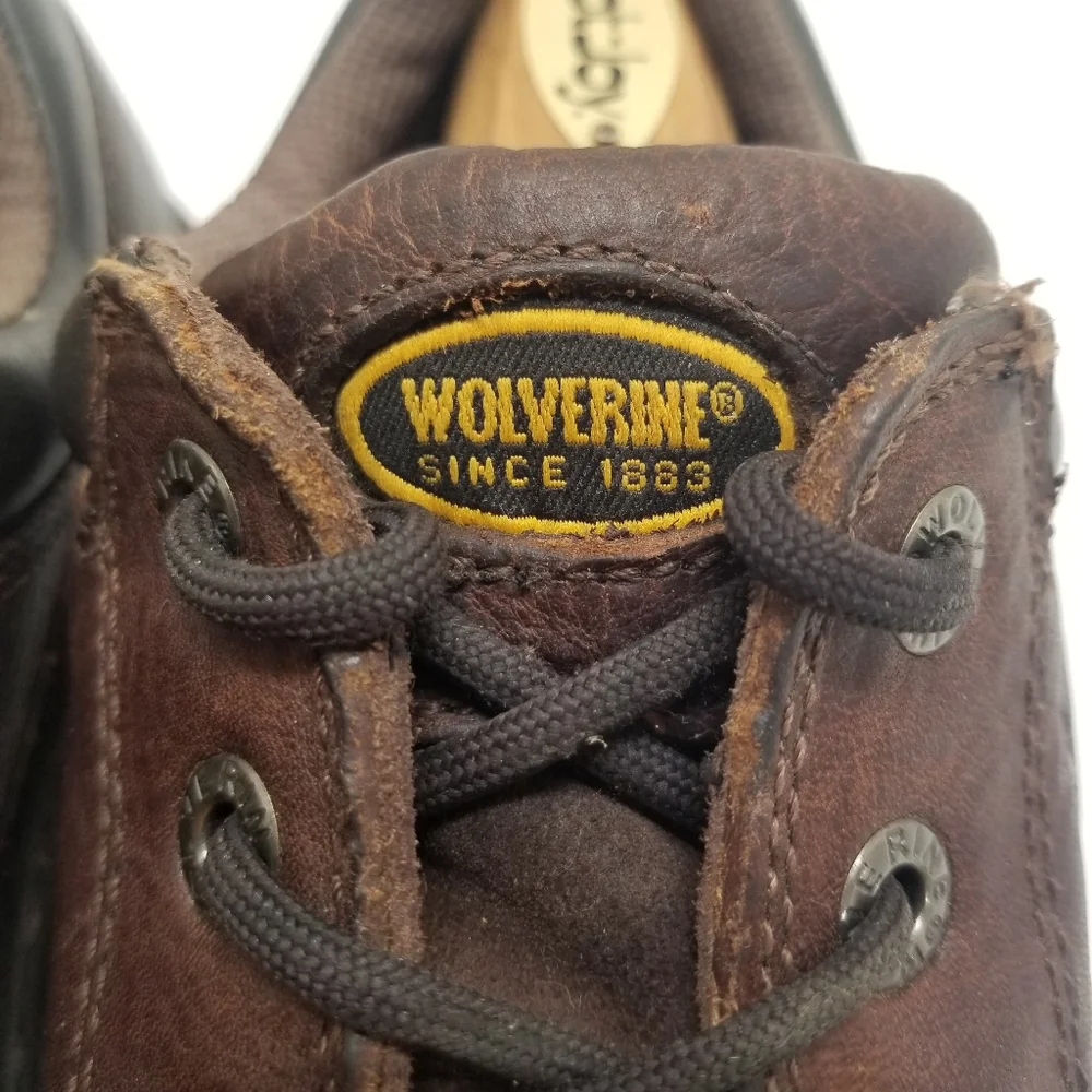 Wolverine Mens Size 9.5 Brown Leather Oxford Padded Heel Ortholite Dura Shocks
